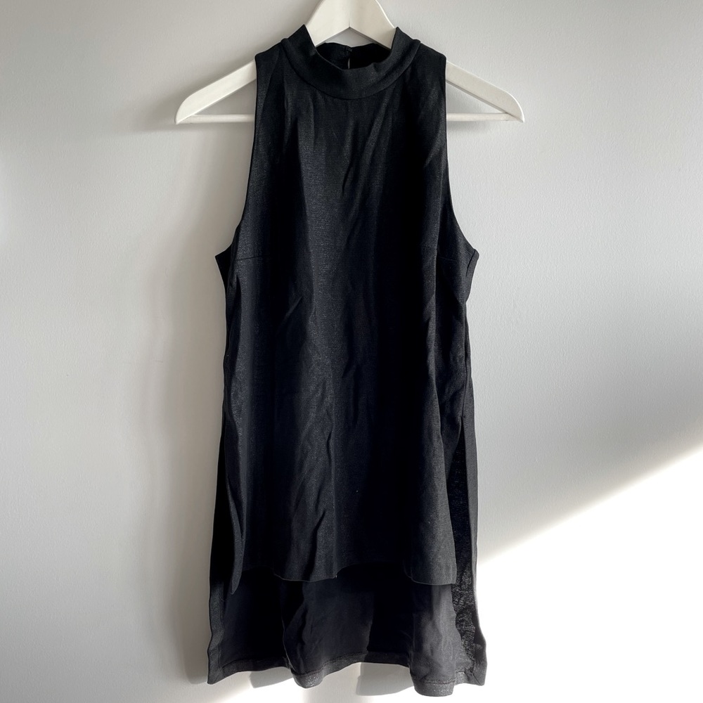 COS black sleeveless metallic mock neck draped top size S